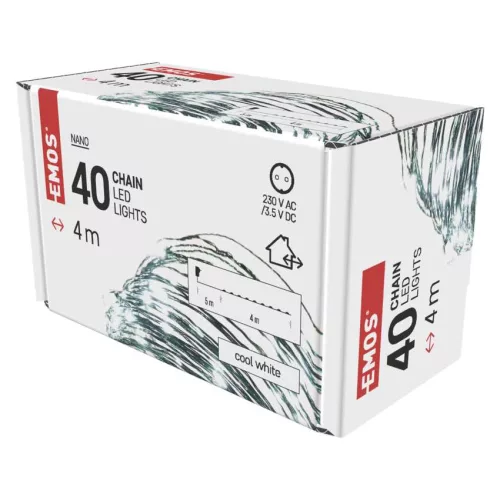 EMOS D3AC03 LED nano fényfüzér 4 m, hideg fehér, zöld vezeték, időzítő