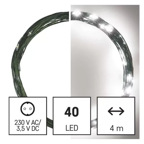 EMOS D3AC03 LED nano fényfüzér 4 m, hideg fehér, zöld vezeték, időzítő