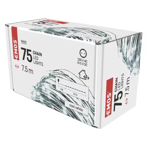 EMOS LED karácsonyi nano fényfüzér, zöld, 7,5 m, hideg fehér, időzítő, D3AC04