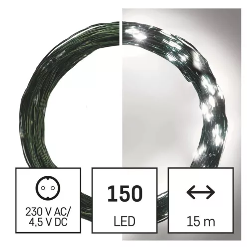 EMOS D3AC05 LED karácsonyi nano fényfüzér, zöld, 15 m, hideg fehér