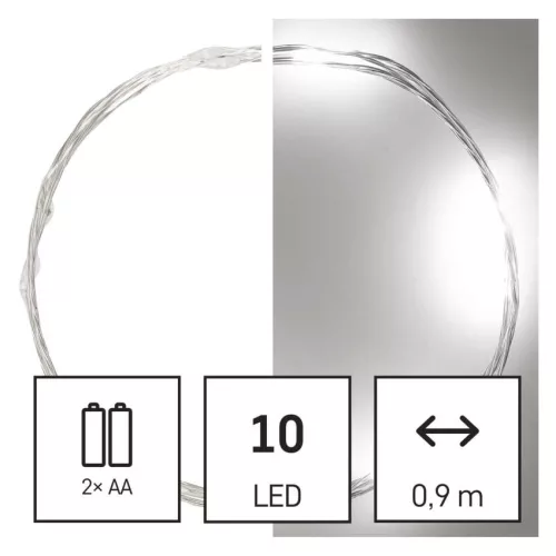 EMOS LED nano fényfüzér, hideg fehér, 0,9 m, 2x AA elemes, beltéri, D3AC06