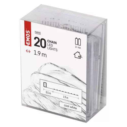 EMOS D3AC07 elemes LED nano fényfüzér, 1,9 m, hideg fehér, időzítővel