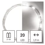 EMOS D3AC07 elemes LED nano fényfüzér, 1,9 m, hideg fehér, időzítővel