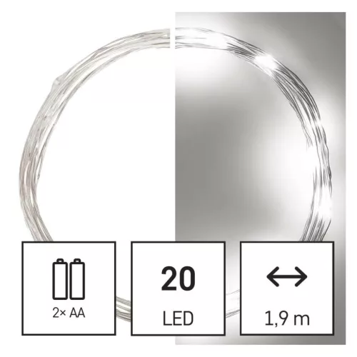 EMOS D3AC07 elemes LED nano fényfüzér, 1,9 m, hideg fehér, időzítővel