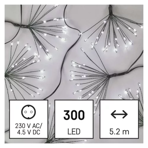 EMOS nano LED fényfüzér fürtökkel, hideg fehér, 5,2 m, időzítővel, D3AC09