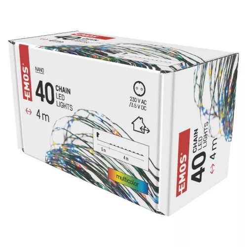 EMOS D3AM01 LED karácsonyi nano fényfüzér, zöld vezeték, 4 m, többszínű