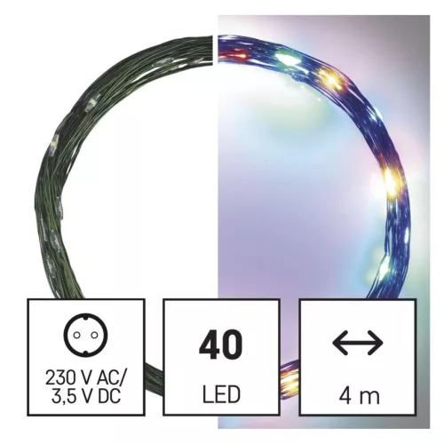 EMOS D3AM01 LED karácsonyi nano fényfüzér, zöld vezeték, 4 m, többszínű