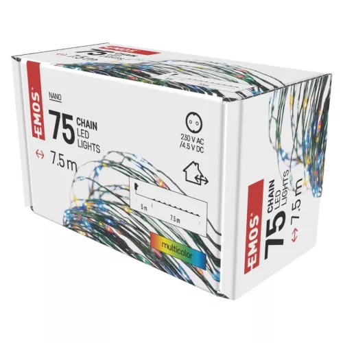 EMOS D3AM02 LED karácsonyi nano fényfüzér, 7,5 m, többszínű, zöld kábel