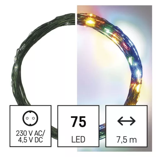 EMOS D3AM02 LED karácsonyi nano fényfüzér, 7,5 m, többszínű, zöld kábel