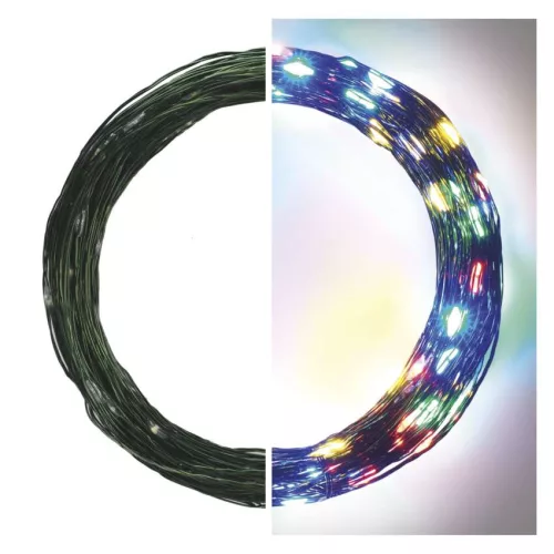 EMOS D3AM03 LED nano fényfüzér, 15 m, többszínű, zöld kábel, időzítővel