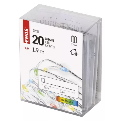 EMOS D3AM04 többszínű LED nano fényfüzér, 1,9 m, elemes, időzítős