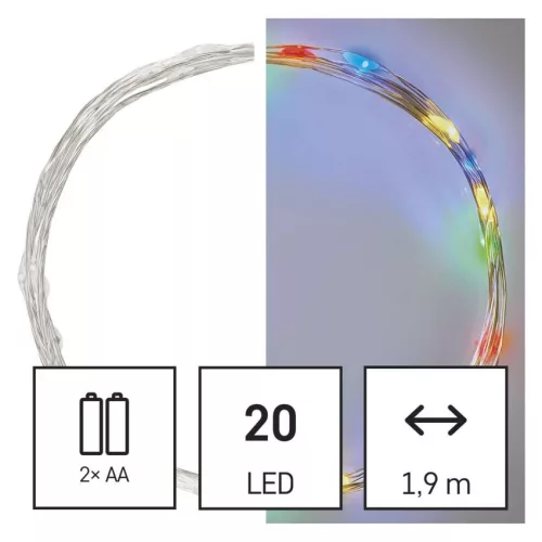 EMOS D3AM04 többszínű LED nano fényfüzér, 1,9 m, elemes, időzítős
