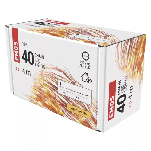 EMOS D3AW01 LED karácsonyi nano fényfüzér, réz, 4 m, meleg fehér, időzítővel