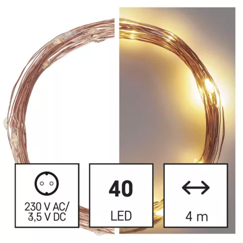 EMOS D3AW01 LED karácsonyi nano fényfüzér, réz, 4 m, meleg fehér, időzítővel