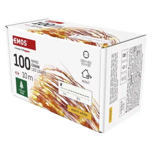 EMOS LED nano fényfüzér réz vezetékkel, 10 m, meleg fehér, időzítővel, D3AW02