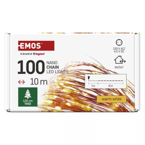 EMOS LED nano fényfüzér réz vezetékkel, 10 m, meleg fehér, időzítővel, D3AW02