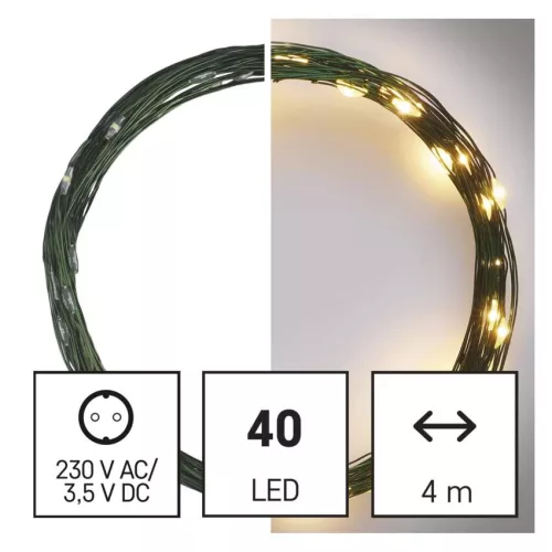 EMOS D3AW03 LED nano fényfüzér, 4 m, meleg fehér, zöld kábel, időzítő