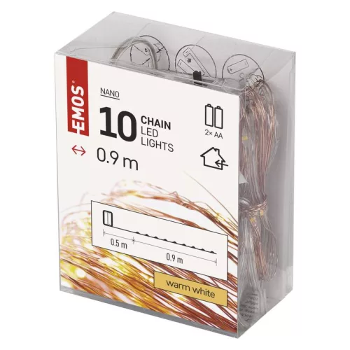 EMOS LED karácsonyi nano fényfüzér réz, 0,9 m, meleg fehér, 2x AA, D3AW06