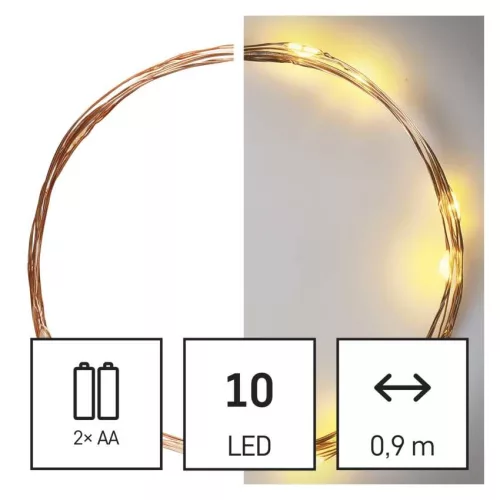 EMOS LED karácsonyi nano fényfüzér réz, 0,9 m, meleg fehér, 2x AA, D3AW06
