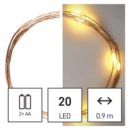 EMOS D3AW07 LED nano fényfüzér, 1,9 m, meleg fehér, elemes, időzítővel