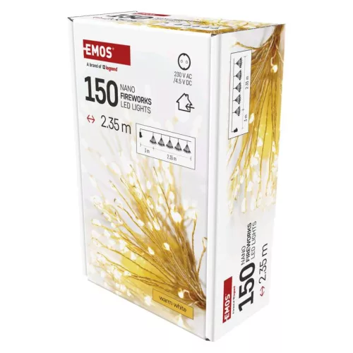 EMOS nano LED fényfüzér fürtökkel, meleg fehér, 2,35 m, időzítő, D3AW08