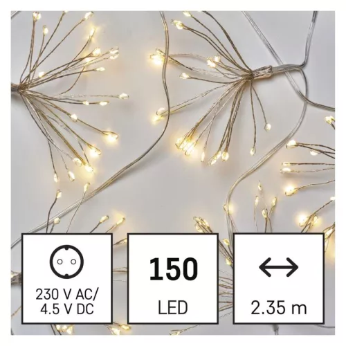 EMOS nano LED fényfüzér fürtökkel, meleg fehér, 2,35 m, időzítő, D3AW08