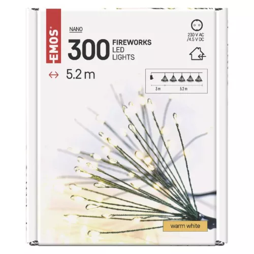 EMOS D3AW10 meleg fehér nano LED fényfüzér fürtökkel, 5,2 m, beltéri