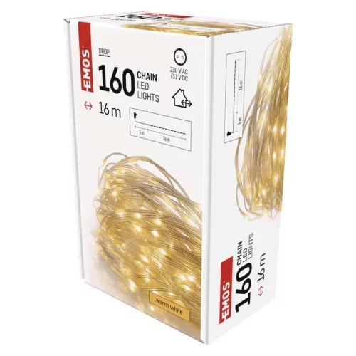 EMOS LED drop fényfüzér 16 m, meleg fehér, időzítővel, D3AW16