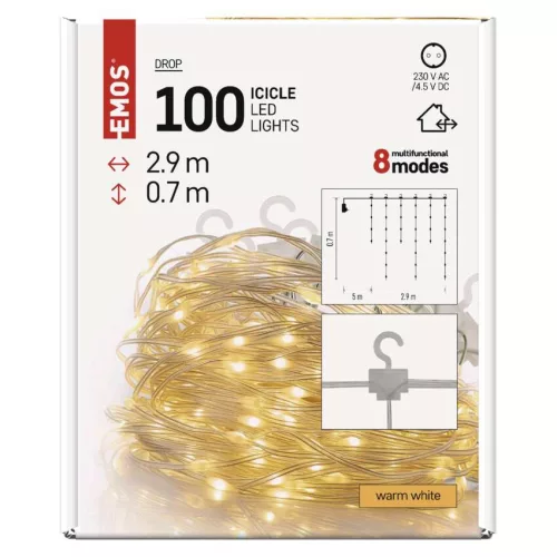 EMOS D3CW02 LED jégcsap fényfüzér, meleg fehér, 2,9 m, kültéri és beltéri