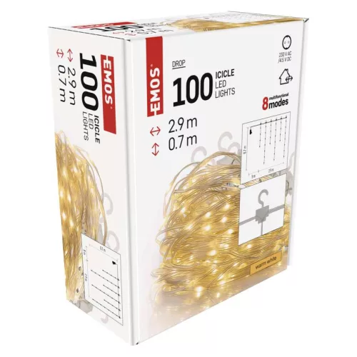 EMOS D3CW02 LED jégcsap fényfüzér, meleg fehér, 2,9 m, kültéri és beltéri