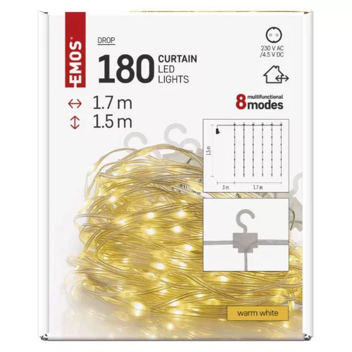 EMOS D3EW02 LED drop fényfüzér fényfüggöny, meleg fehér, 1,7x1,5 m