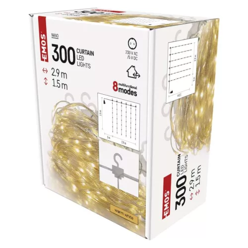 EMOS D3EW03 LED drop fényfüggöny 2,9x1,5 m, meleg fehér, kültéri és beltéri