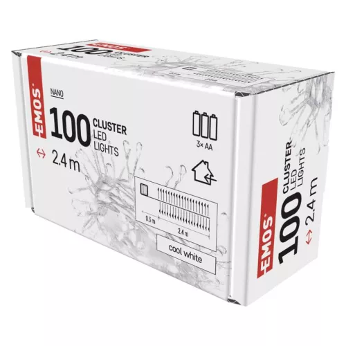 EMOS D3FC01 LED nano fényfüzér süni, hideg fehér, 2,4 m, elemes, időzítős