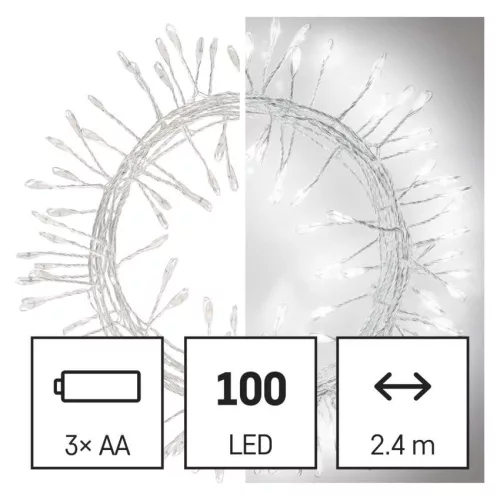 EMOS D3FC01 LED nano fényfüzér süni, hideg fehér, 2,4 m, elemes, időzítős