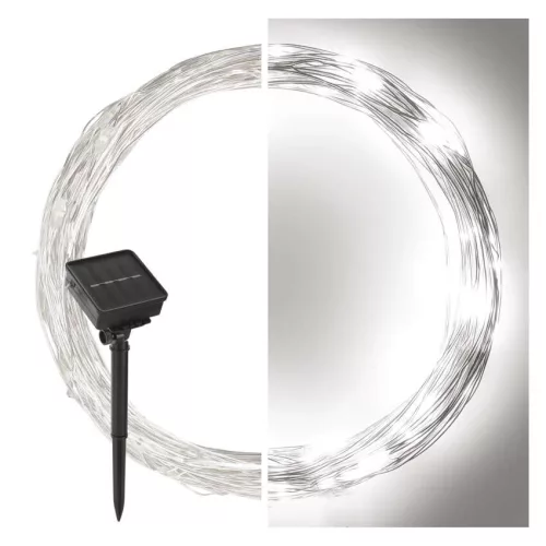 EMOS D3ZC01, LED nano lánc napelemmel, réz, 12 m, kültéri és beltéri, hideg fehér, időzítő