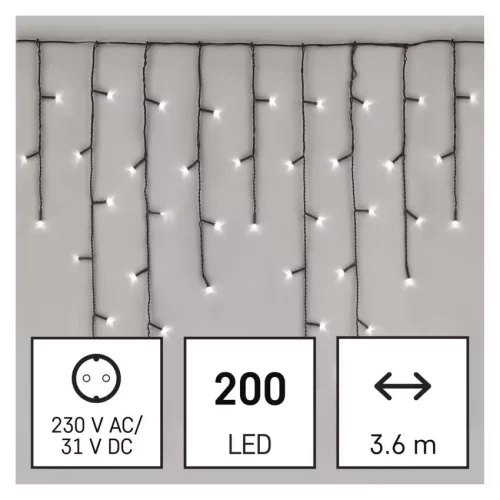 EMOS LED karácsonyi jégcsapok 3,6 m, hideg fehér, kültéri és beltéri, D4CC01