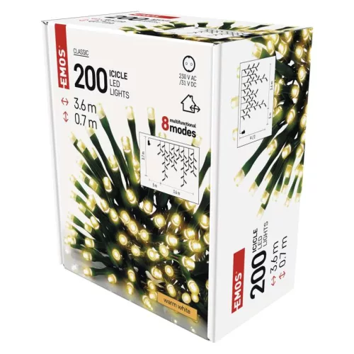 EMOS D4CW01 LED karácsonyi jégcsap fényfüzér, 3,6 m, meleg fehér