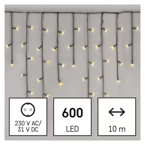 EMOS LED karácsonyi jégcsap fényfüzér, 10 m, meleg fehér, D4CW03