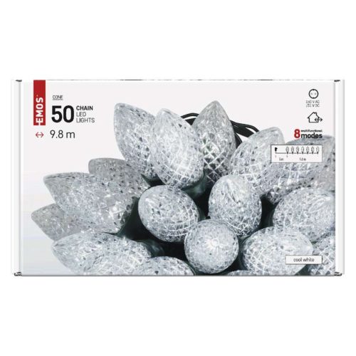 EMOS D5ZC01, LED karácsonyi fényfüzér – tobozok, 9,8 m, kültéri és beltéri, hideg fehér, programokkal