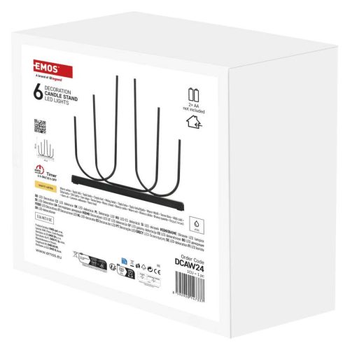 EMOS DCAW24, LED gyertyatartó, fém, fekete, 40 cm, 2x AA, beltéri, meleg fehér