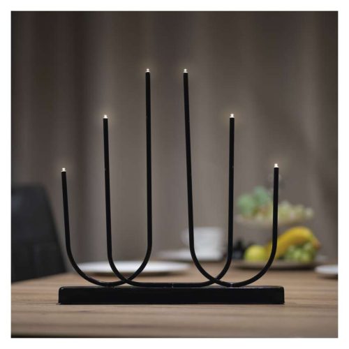 EMOS DCAW24, LED gyertyatartó, fém, fekete, 40 cm, 2x AA, beltéri, meleg fehér