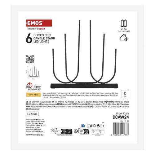 EMOS DCAW24, LED gyertyatartó, fém, fekete, 40 cm, 2x AA, beltéri, meleg fehér