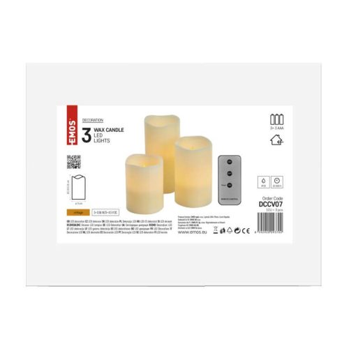 EMOS DCCV07, LED dekoráció – 3x viaszgyertya, 3x 3x AAA, beltéri, vintage, távirányító