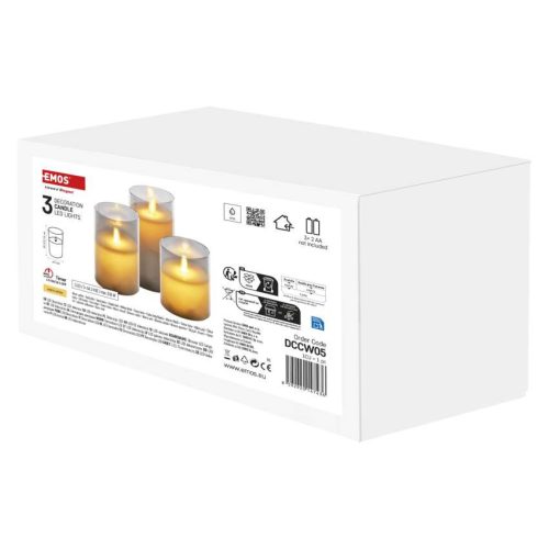 EMOS DCCW05, LED dekoráció - 3x viaszgyertya üvegben, 6x AA, meleg fehér, időzítő