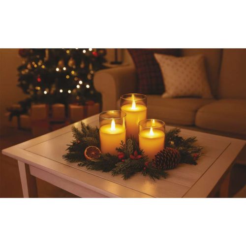 EMOS DCCW05, LED dekoráció - 3x viaszgyertya üvegben, 6x AA, meleg fehér, időzítő