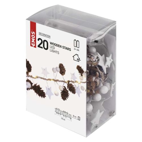 EMOS DCGW04, LED karácsonyi fényfüzér – tobozok, 1,7 cm, 2x AA, beltéri, meleg fehér