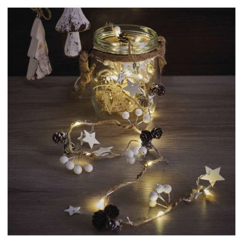 EMOS DCGW04, LED karácsonyi fényfüzér – tobozok, 1,7 cm, 2x AA, beltéri, meleg fehér