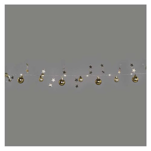 EMOS DCGW11, LED karácsonyi fényfüzér – arany gömb csillagokkal, 1,9m, 2xAA, beltéri, meleg fehér, idő.