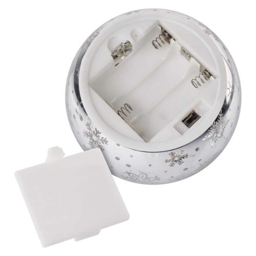 EMOS DCLW28, LED karácsonyi üveggömb – hópelyhek, 12 cm, 3x AA, beltéri, meleg fehér, időzítő