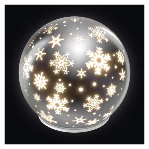 EMOS DCLW28, LED karácsonyi üveggömb – hópelyhek, 12 cm, 3x AA, beltéri, meleg fehér, időzítő